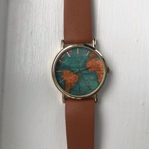 Faux Leather Watch w/ World Map Face